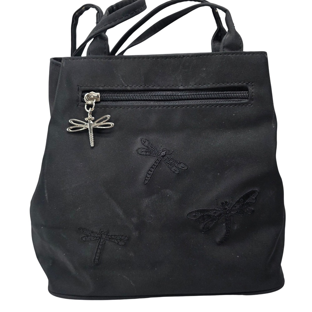 Vintage Chateau Handbag Black Dragonfly Embroidered Shoulder Bag Y2K 90s Retro